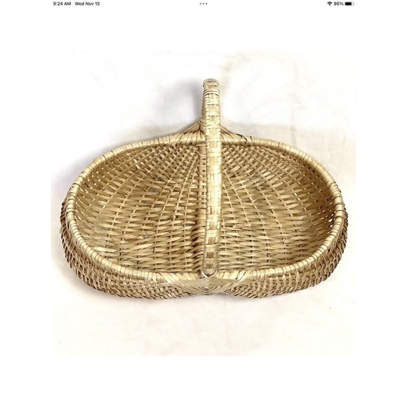 Vtg Hand Woven Blonde Split Oak Butt Egg Linen Antq Basket 19x13” Primitive USA - Picture 5 of 16